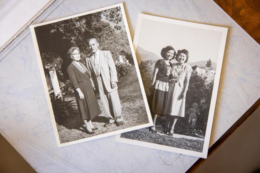 Left to right: Dorothy (aunt), Kikkie (mother), grandfather and grandmother on the Brundage Estate in Montecito.